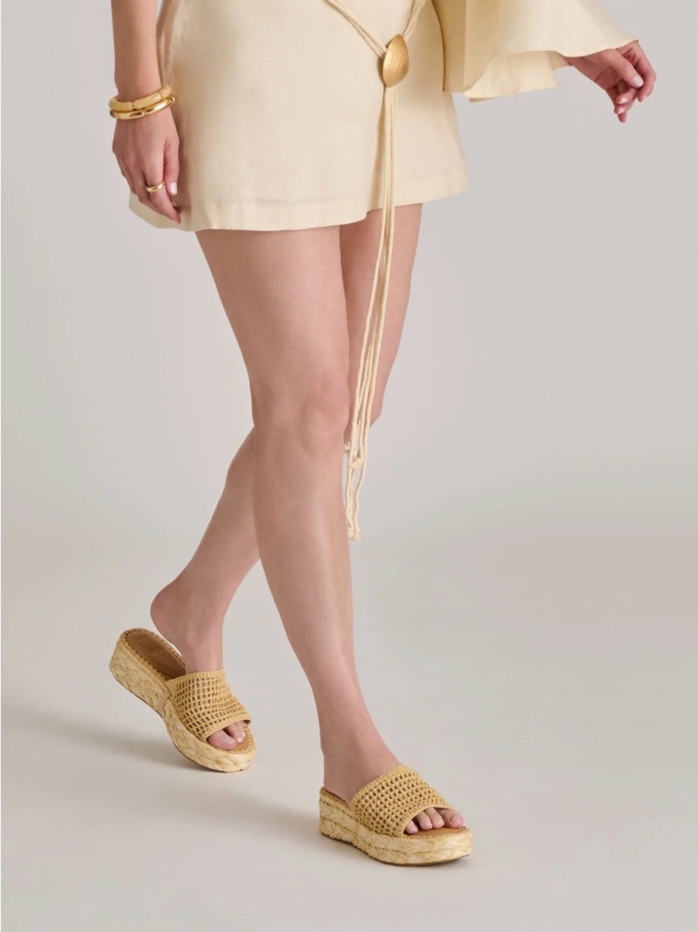 Dolce Vita CHAVI Raffia Mesh Platform Slide Sandals Natural Size 9